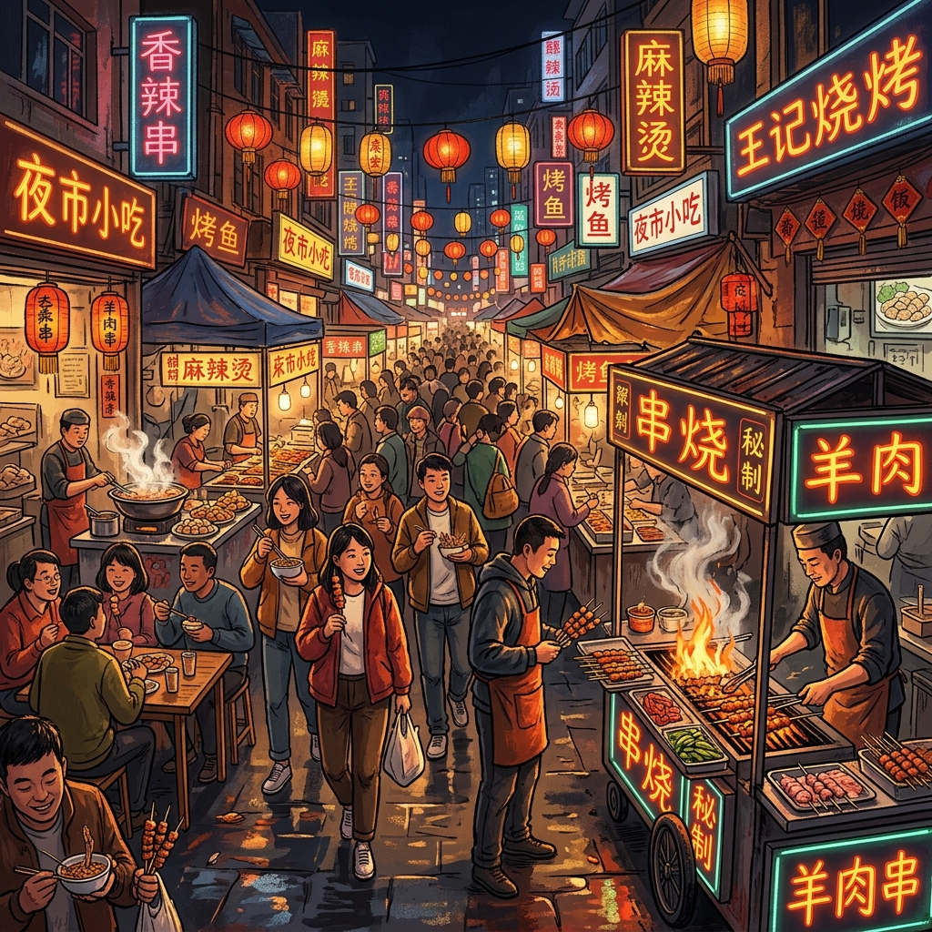 Kinh Tế Chợ Đêm & Xe Đẩy (Night Market / Street Food): Nghệ Thuật Bán Hàng Vỉa Hè